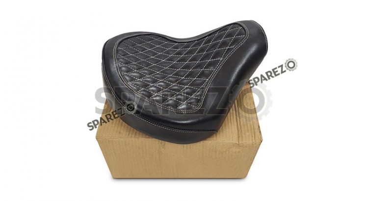 For Royal Enfield Classic 650 Genuine Leather Front Rider Seat Black  - SPAREZO